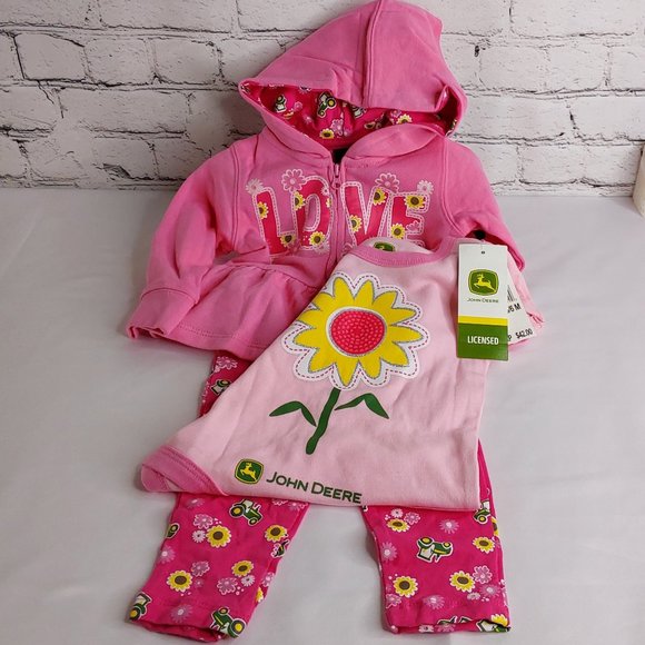 JOHN~DEERE 'LOVE' HOODIE JACKET BODY SUIT & PANTS COMPLETE OUTFIT